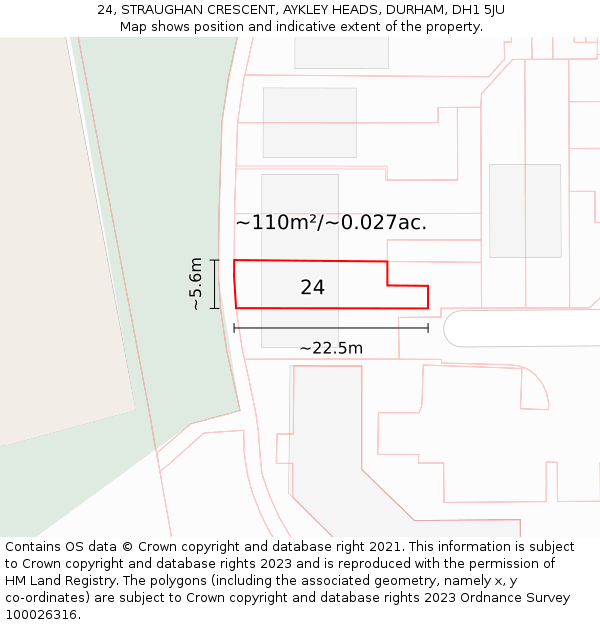 24, STRAUGHAN CRESCENT, AYKLEY HEADS, DURHAM, DH1 5JU: Plot and title map