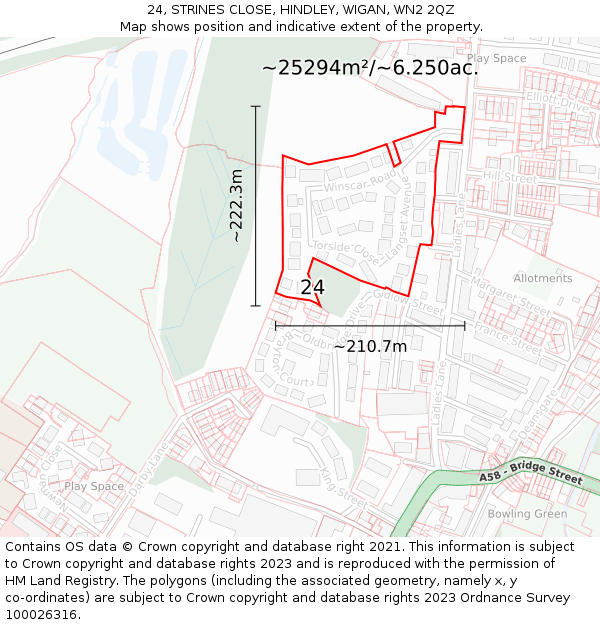 24, STRINES CLOSE, HINDLEY, WIGAN, WN2 2QZ: Plot and title map