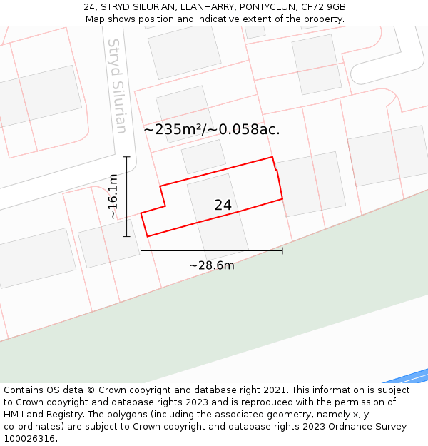 24, STRYD SILURIAN, LLANHARRY, PONTYCLUN, CF72 9GB: Plot and title map