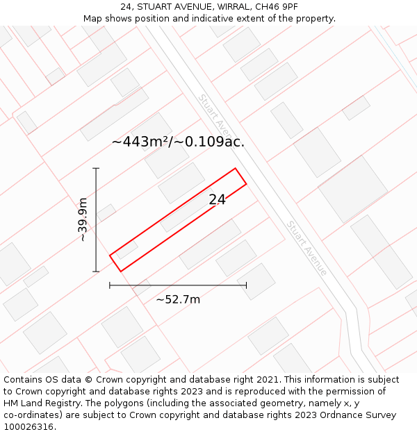 24, STUART AVENUE, WIRRAL, CH46 9PF: Plot and title map