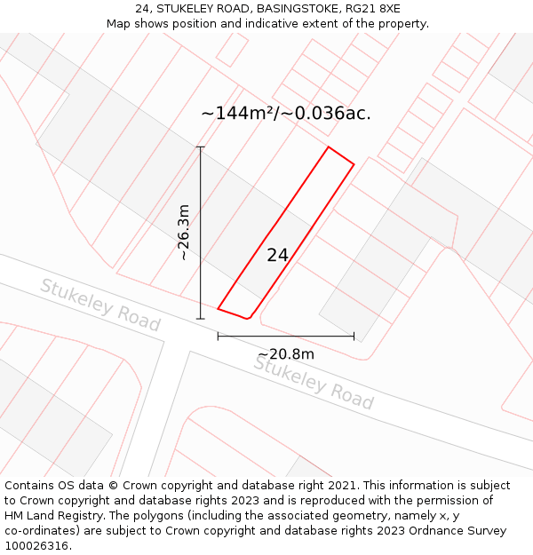 24, STUKELEY ROAD, BASINGSTOKE, RG21 8XE: Plot and title map