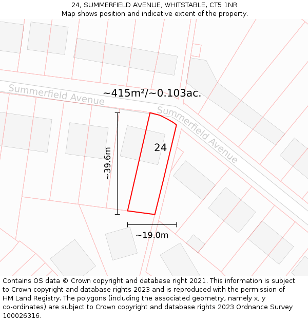 24, SUMMERFIELD AVENUE, WHITSTABLE, CT5 1NR: Plot and title map