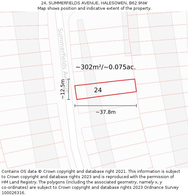 24, SUMMERFIELDS AVENUE, HALESOWEN, B62 9NW: Plot and title map