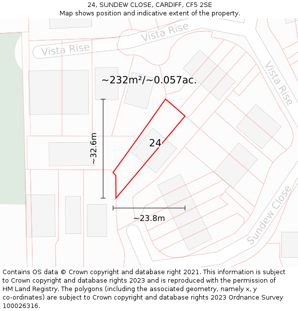 24, SUNDEW CLOSE, CARDIFF, CF5 2SE: Plot and title map