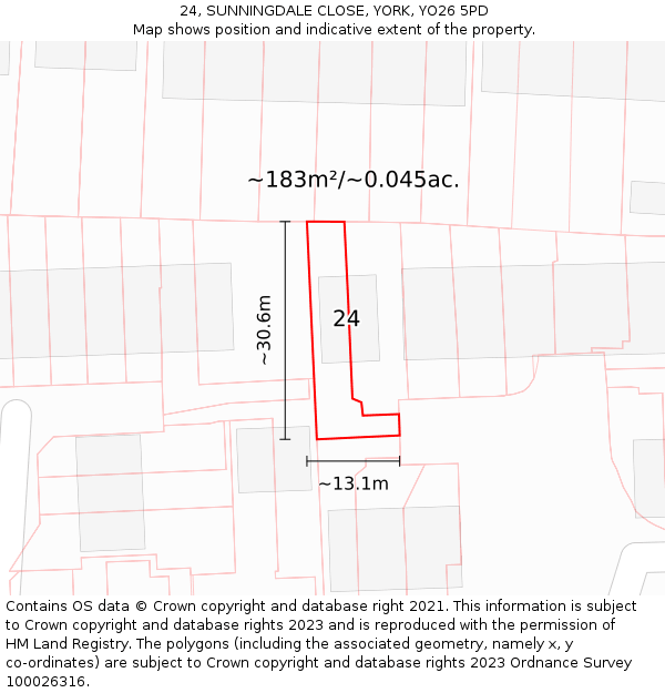 24, SUNNINGDALE CLOSE, YORK, YO26 5PD: Plot and title map