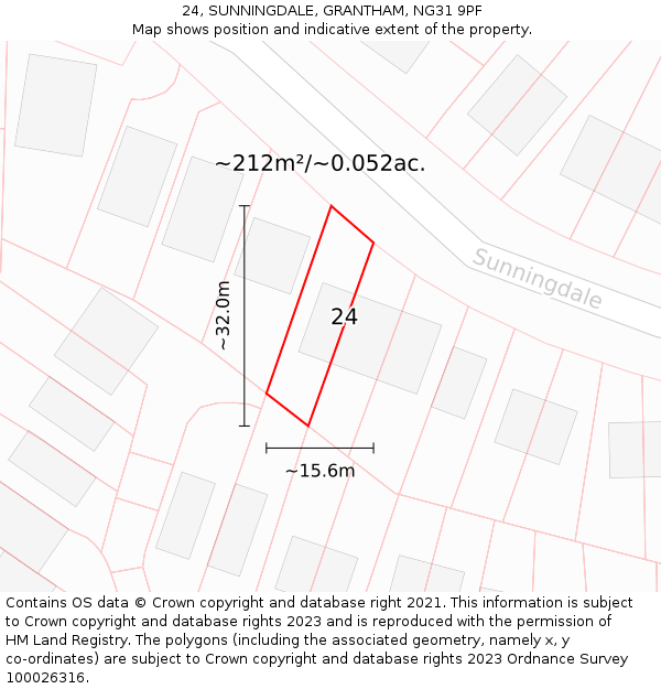24, SUNNINGDALE, GRANTHAM, NG31 9PF: Plot and title map