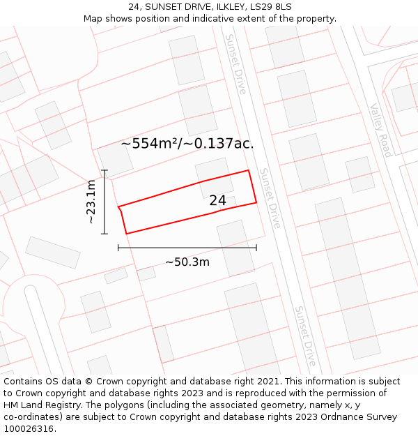 24, SUNSET DRIVE, ILKLEY, LS29 8LS: Plot and title map