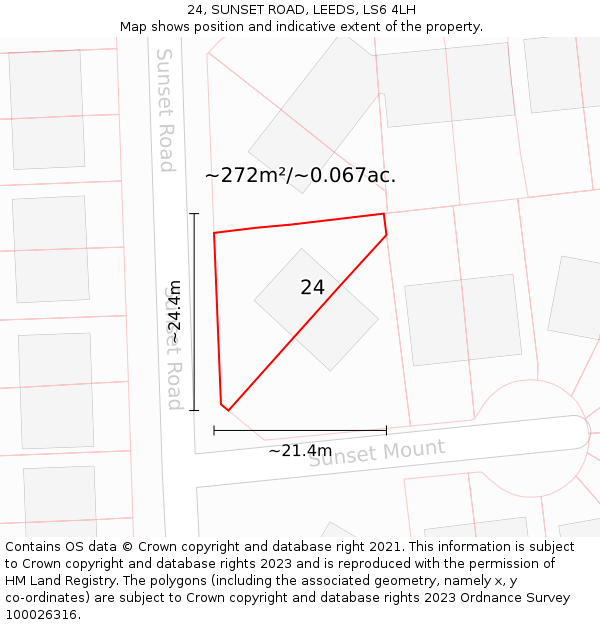 24, SUNSET ROAD, LEEDS, LS6 4LH: Plot and title map