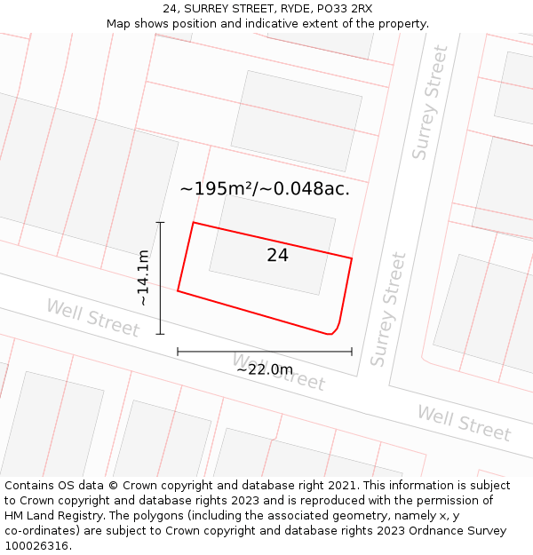 24, SURREY STREET, RYDE, PO33 2RX: Plot and title map