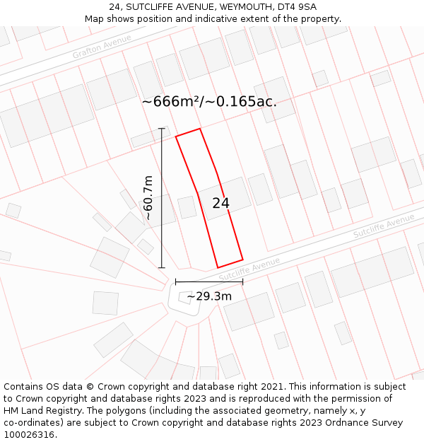 24, SUTCLIFFE AVENUE, WEYMOUTH, DT4 9SA: Plot and title map