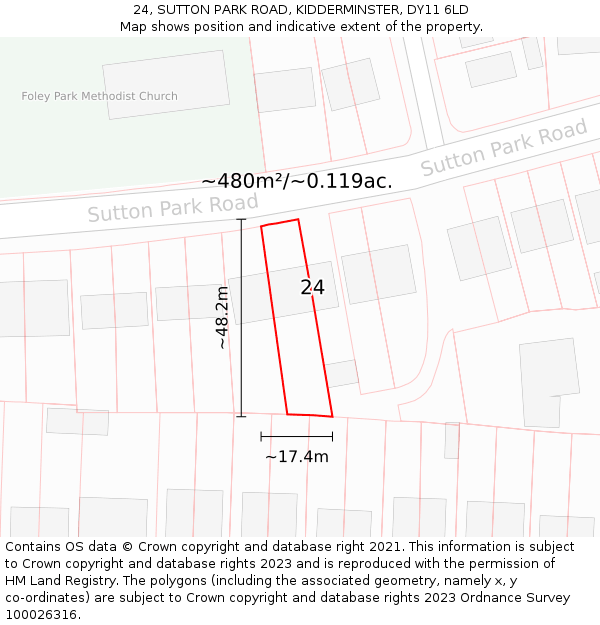 24, SUTTON PARK ROAD, KIDDERMINSTER, DY11 6LD: Plot and title map