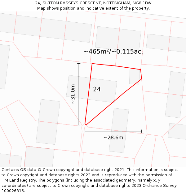 24, SUTTON PASSEYS CRESCENT, NOTTINGHAM, NG8 1BW: Plot and title map