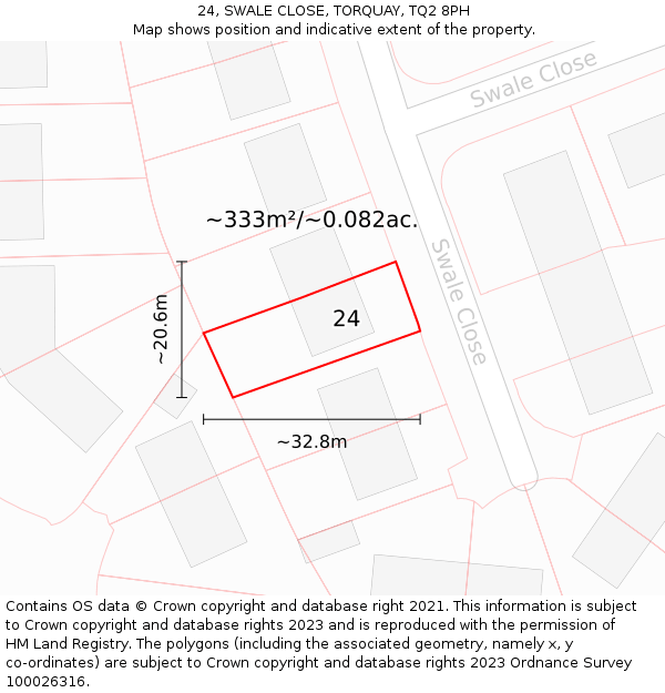 24, SWALE CLOSE, TORQUAY, TQ2 8PH: Plot and title map