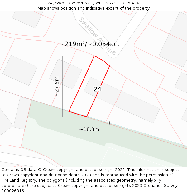 24, SWALLOW AVENUE, WHITSTABLE, CT5 4TW: Plot and title map