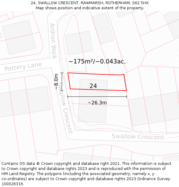 24, SWALLOW CRESCENT, RAWMARSH, ROTHERHAM, S62 5HX: Plot and title map