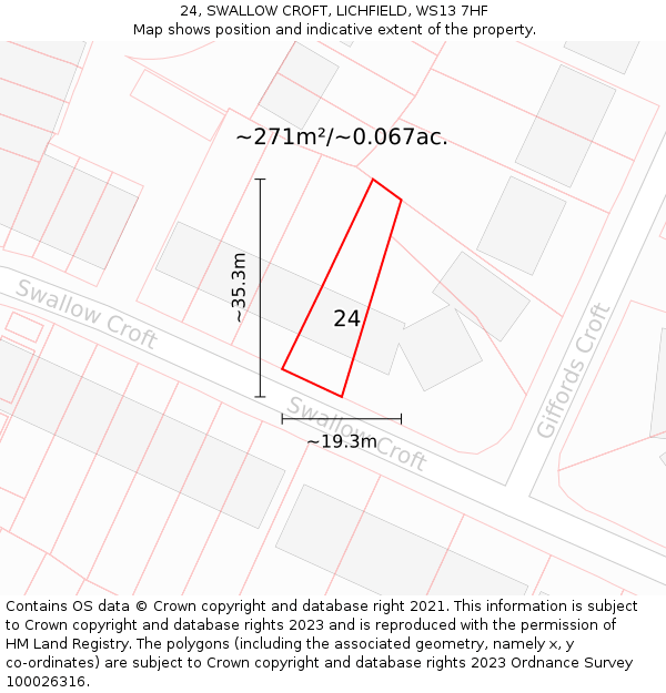 24, SWALLOW CROFT, LICHFIELD, WS13 7HF: Plot and title map