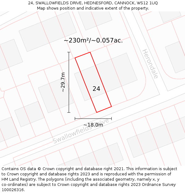 24, SWALLOWFIELDS DRIVE, HEDNESFORD, CANNOCK, WS12 1UQ: Plot and title map