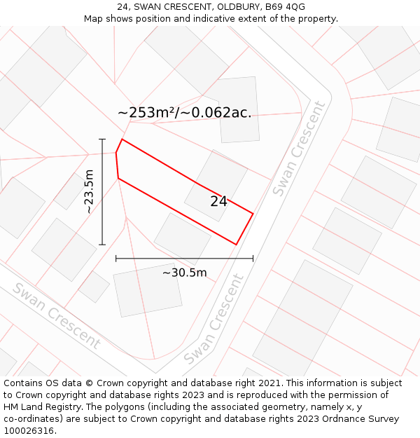 24, SWAN CRESCENT, OLDBURY, B69 4QG: Plot and title map