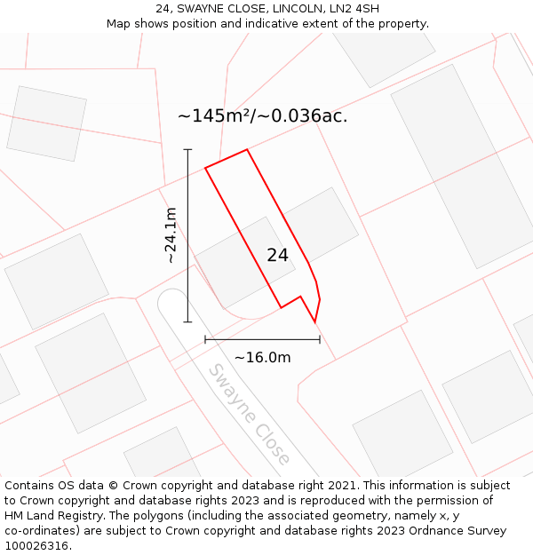 24, SWAYNE CLOSE, LINCOLN, LN2 4SH: Plot and title map