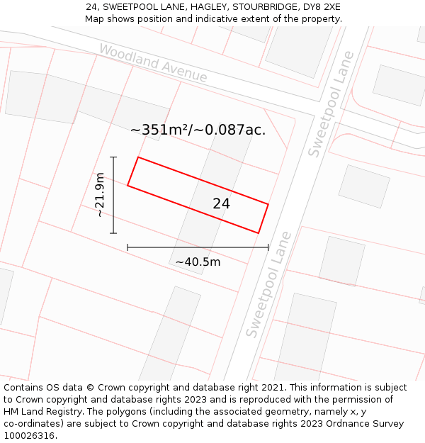 24, SWEETPOOL LANE, HAGLEY, STOURBRIDGE, DY8 2XE: Plot and title map