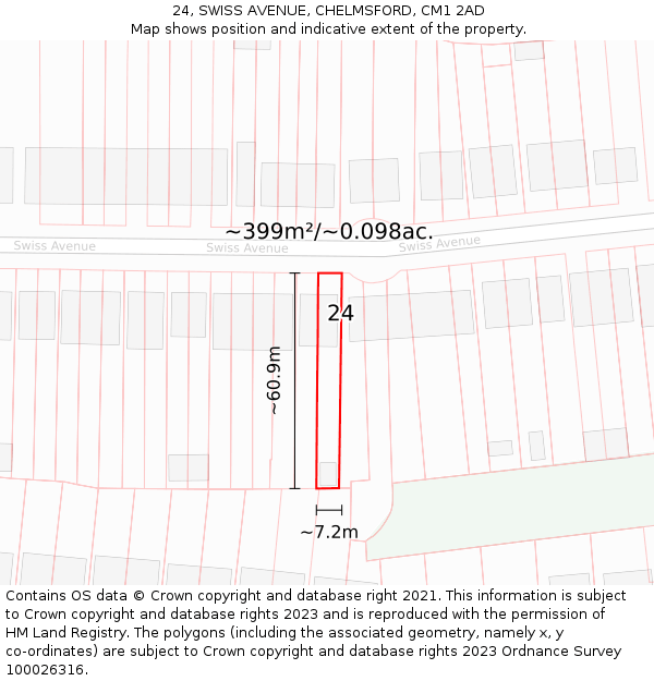 24, SWISS AVENUE, CHELMSFORD, CM1 2AD: Plot and title map