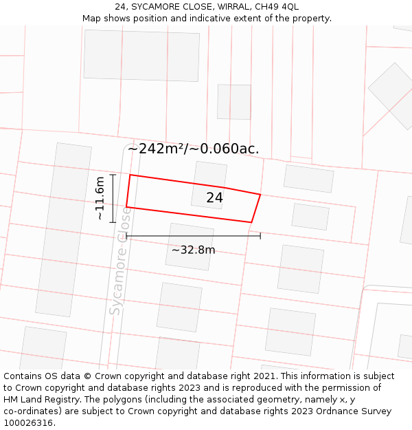 24, SYCAMORE CLOSE, WIRRAL, CH49 4QL: Plot and title map