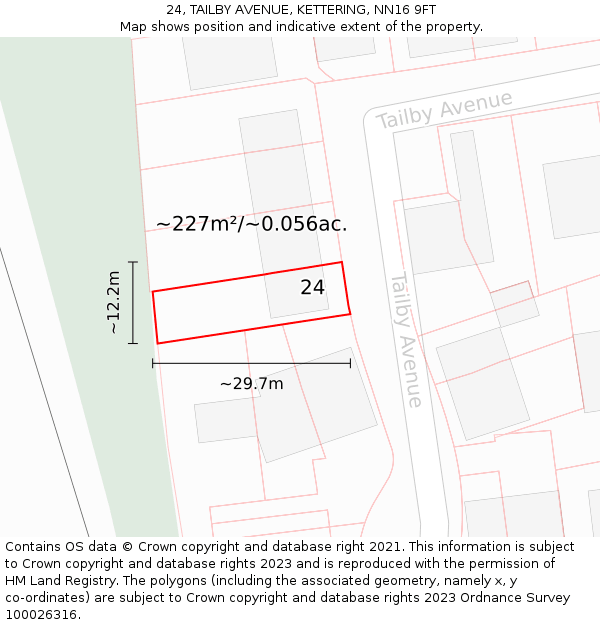 24, TAILBY AVENUE, KETTERING, NN16 9FT: Plot and title map