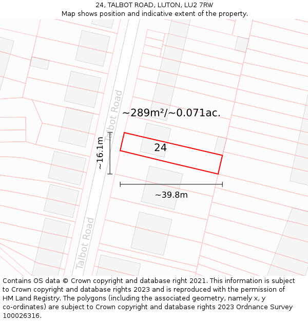 24, TALBOT ROAD, LUTON, LU2 7RW: Plot and title map