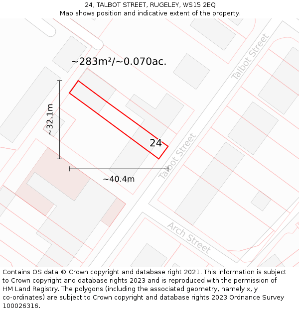 24, TALBOT STREET, RUGELEY, WS15 2EQ: Plot and title map