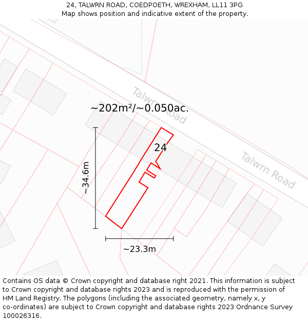 24, TALWRN ROAD, COEDPOETH, WREXHAM, LL11 3PG: Plot and title map