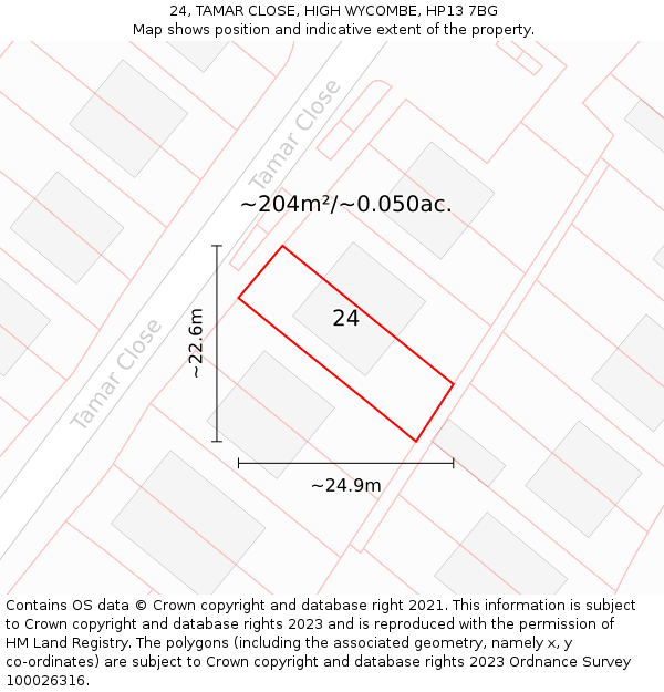 24, TAMAR CLOSE, HIGH WYCOMBE, HP13 7BG: Plot and title map