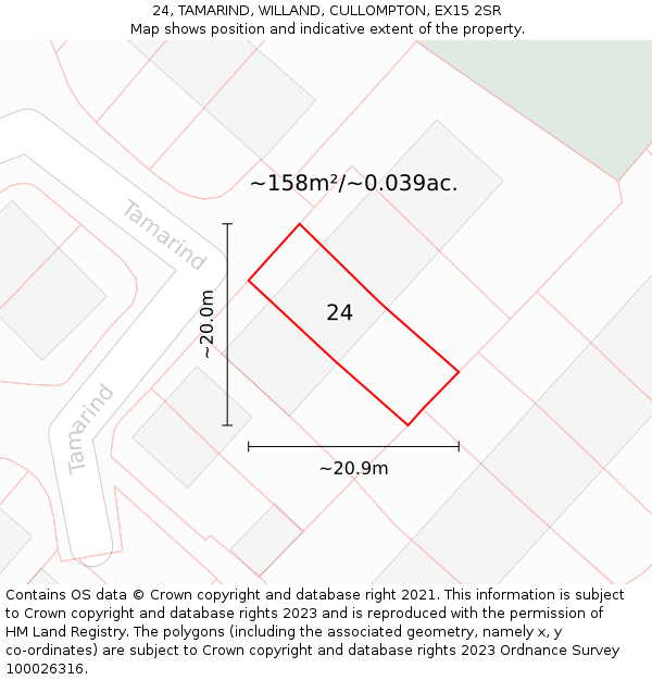 24, TAMARIND, WILLAND, CULLOMPTON, EX15 2SR: Plot and title map