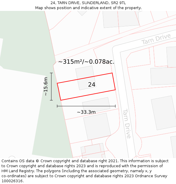 24, TARN DRIVE, SUNDERLAND, SR2 9TL: Plot and title map