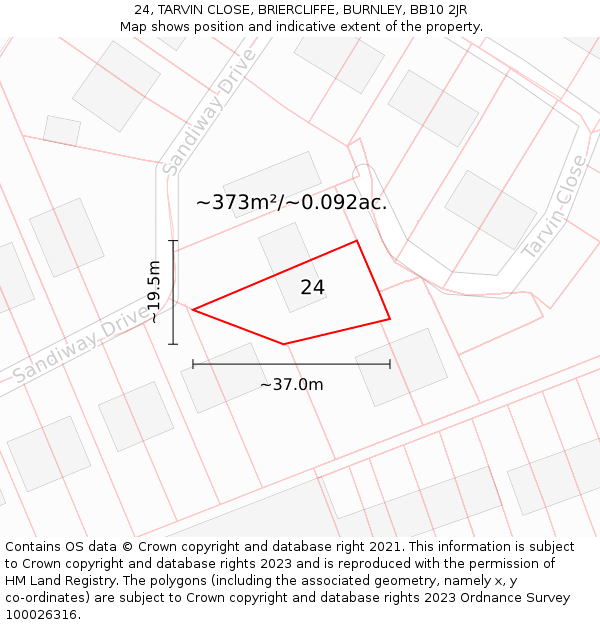 24, TARVIN CLOSE, BRIERCLIFFE, BURNLEY, BB10 2JR: Plot and title map