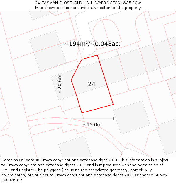 24, TASMAN CLOSE, OLD HALL, WARRINGTON, WA5 8QW: Plot and title map