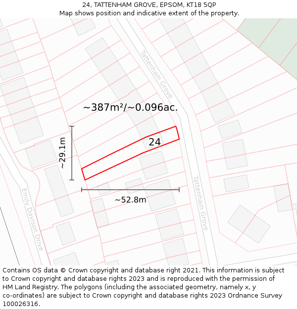 24, TATTENHAM GROVE, EPSOM, KT18 5QP: Plot and title map
