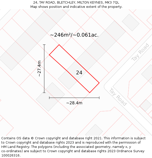 24, TAY ROAD, BLETCHLEY, MILTON KEYNES, MK3 7QL: Plot and title map