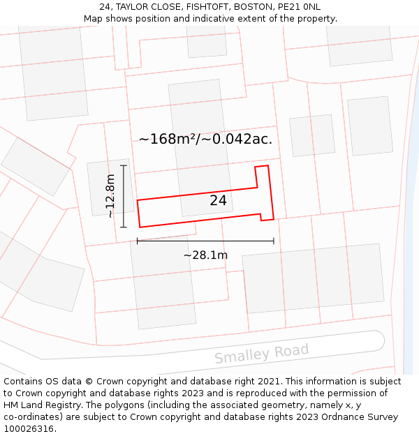 24, TAYLOR CLOSE, FISHTOFT, BOSTON, PE21 0NL: Plot and title map