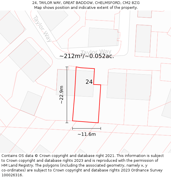 24, TAYLOR WAY, GREAT BADDOW, CHELMSFORD, CM2 8ZG: Plot and title map
