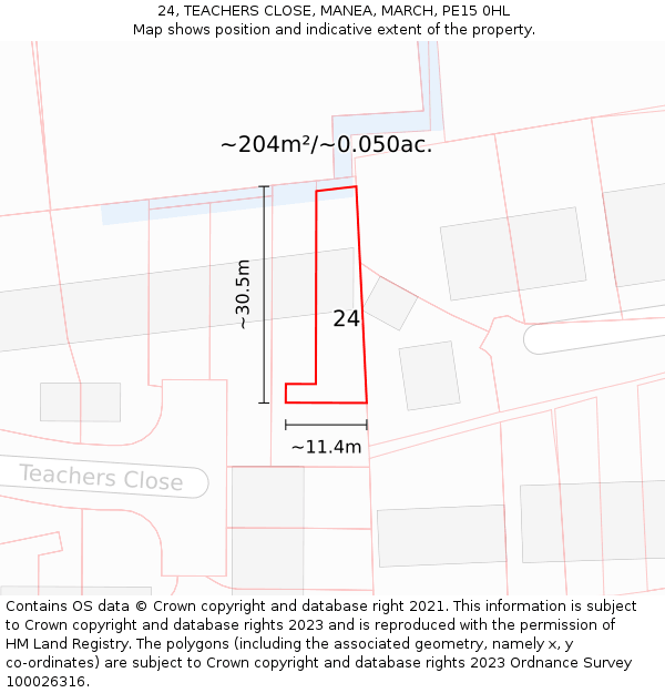 24, TEACHERS CLOSE, MANEA, MARCH, PE15 0HL: Plot and title map