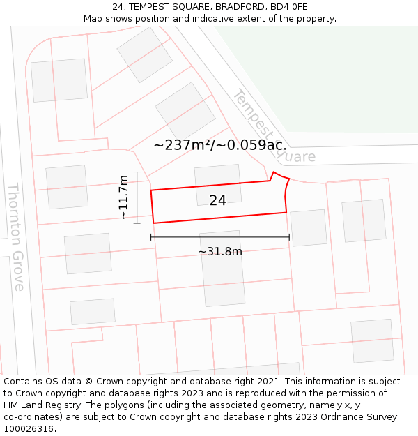 24, TEMPEST SQUARE, BRADFORD, BD4 0FE: Plot and title map
