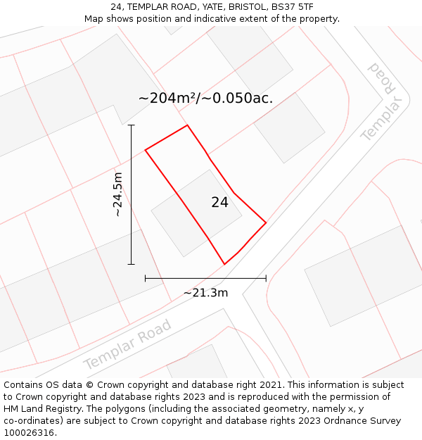 24, TEMPLAR ROAD, YATE, BRISTOL, BS37 5TF: Plot and title map