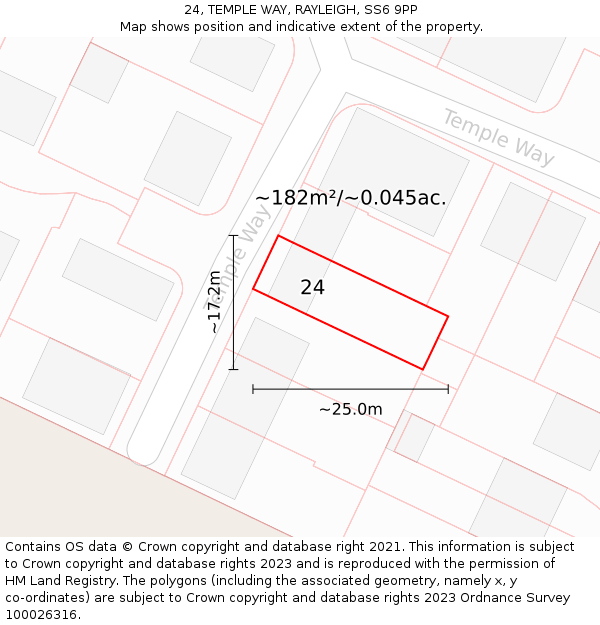 24, TEMPLE WAY, RAYLEIGH, SS6 9PP: Plot and title map