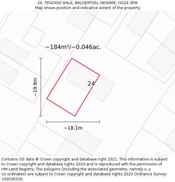 24, TENZING WALK, BALDERTON, NEWARK, NG24 3PW: Plot and title map