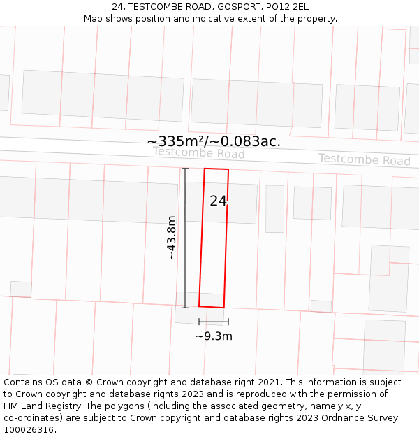 24, TESTCOMBE ROAD, GOSPORT, PO12 2EL: Plot and title map