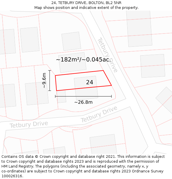 24, TETBURY DRIVE, BOLTON, BL2 5NR: Plot and title map