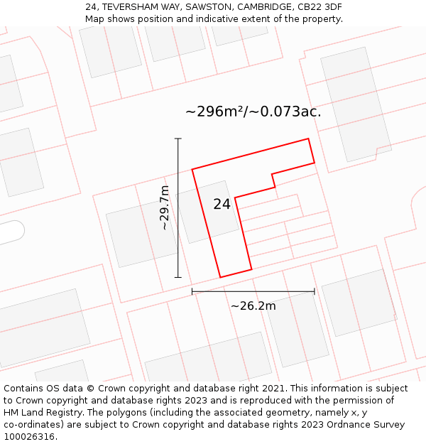 24, TEVERSHAM WAY, SAWSTON, CAMBRIDGE, CB22 3DF: Plot and title map