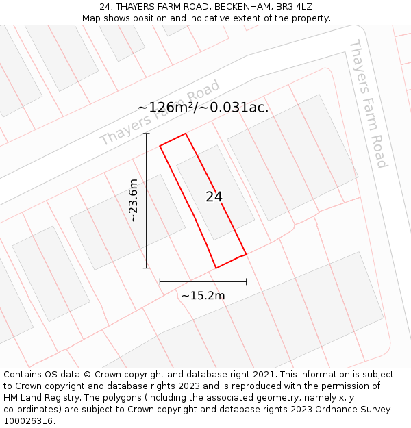 24, THAYERS FARM ROAD, BECKENHAM, BR3 4LZ: Plot and title map