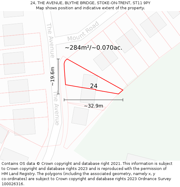 24, THE AVENUE, BLYTHE BRIDGE, STOKE-ON-TRENT, ST11 9PY: Plot and title map