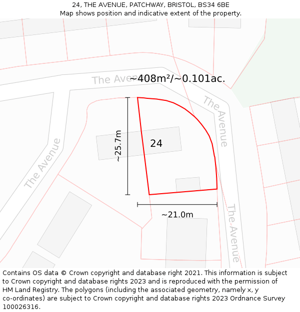 24, THE AVENUE, PATCHWAY, BRISTOL, BS34 6BE: Plot and title map